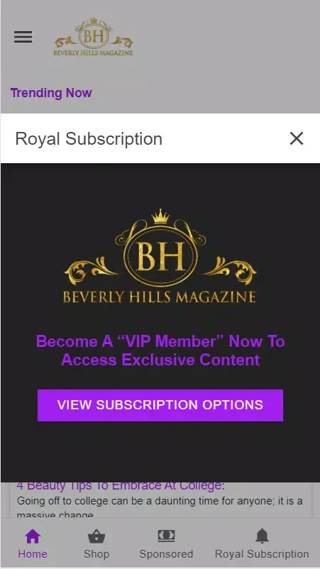 Capturas de tela do Beverly Hills Magazine, LLC