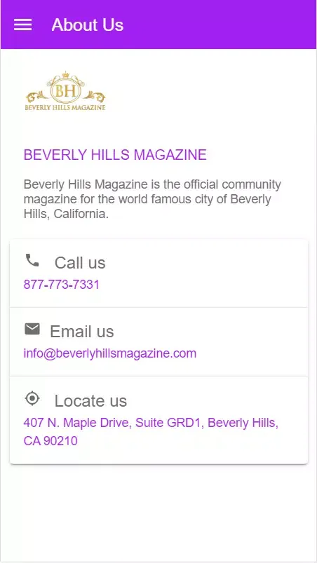 Capturas de tela do Beverly Hills Magazine, LLC