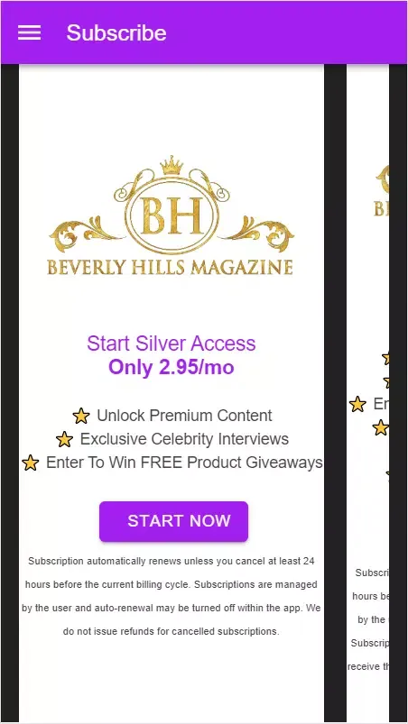 Capturas de tela do Beverly Hills Magazine, LLC