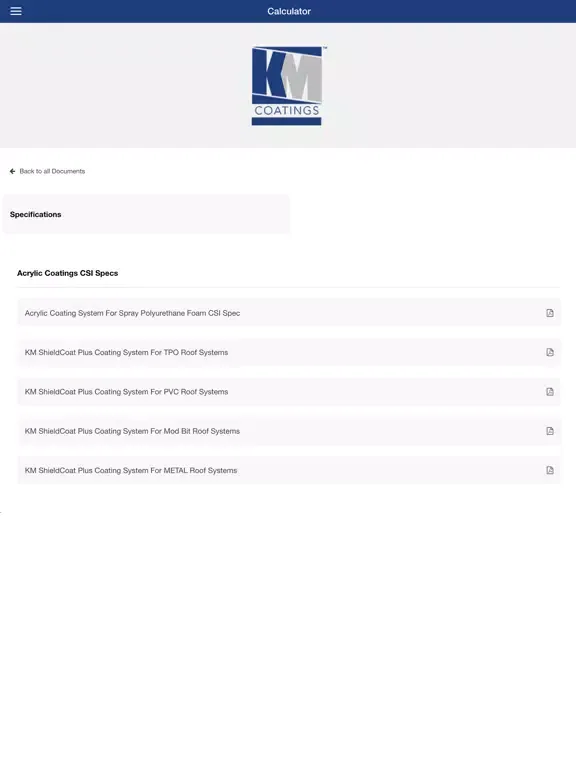 KM Coatings Calculator iPad  Screenshots