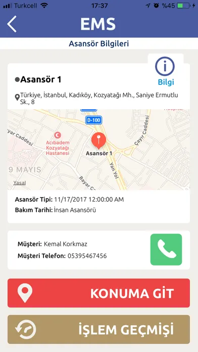 Tangkapan layar EMS - Asansör Takip Sistemi
