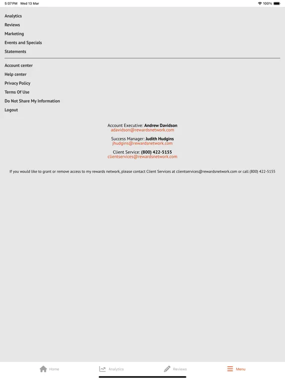 Ảnh chụp màn hình của Rewards Network App iPad 