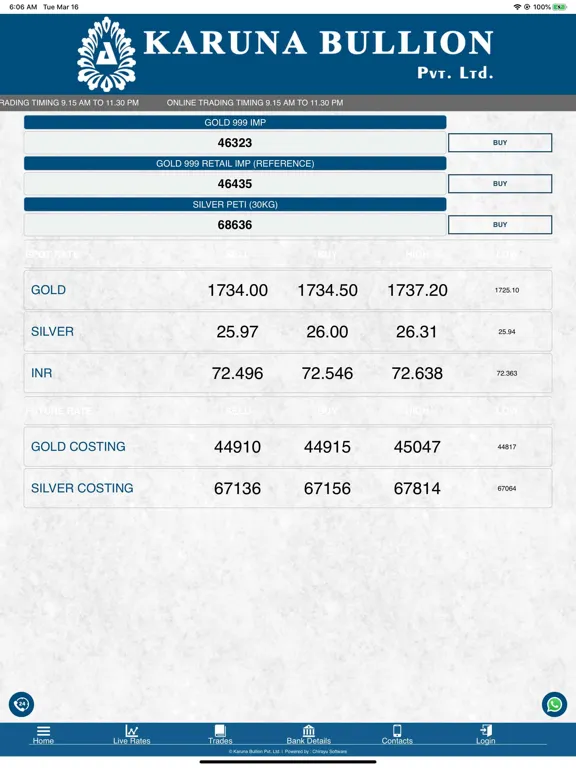 Ảnh chụp màn hình của Karuna bullion iPad 