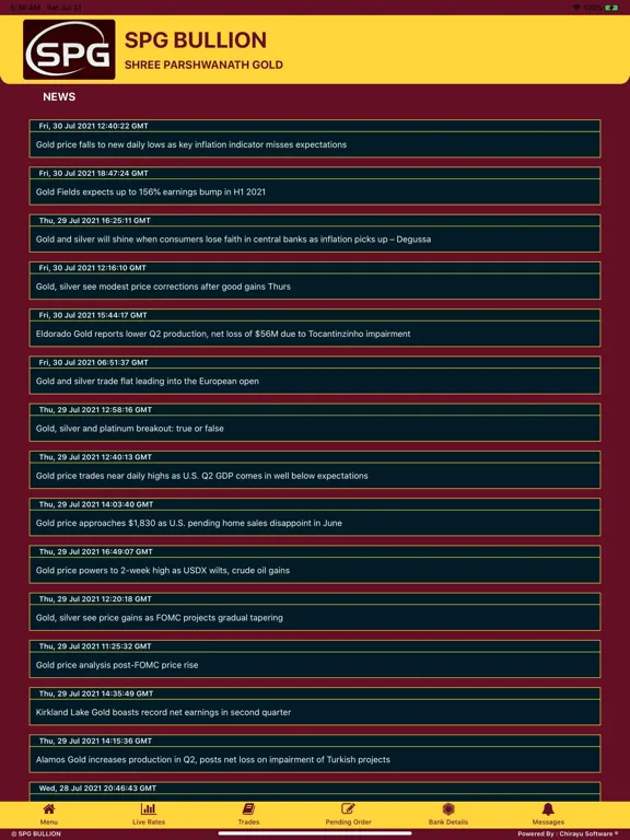 Capturas de tela do SPG Bullion iPad 