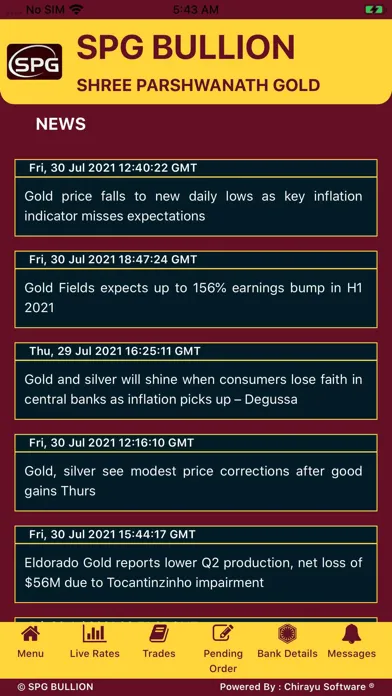 Capturas de tela do SPG Bullion