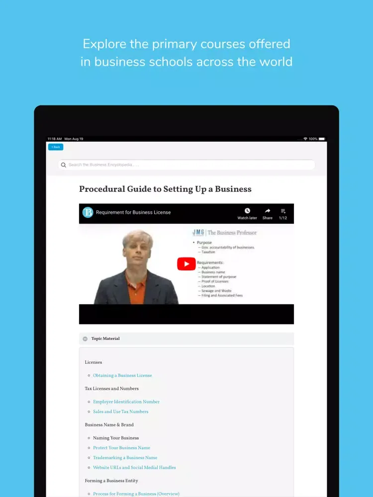 Ảnh chụp màn hình của The Business Professor iPad 