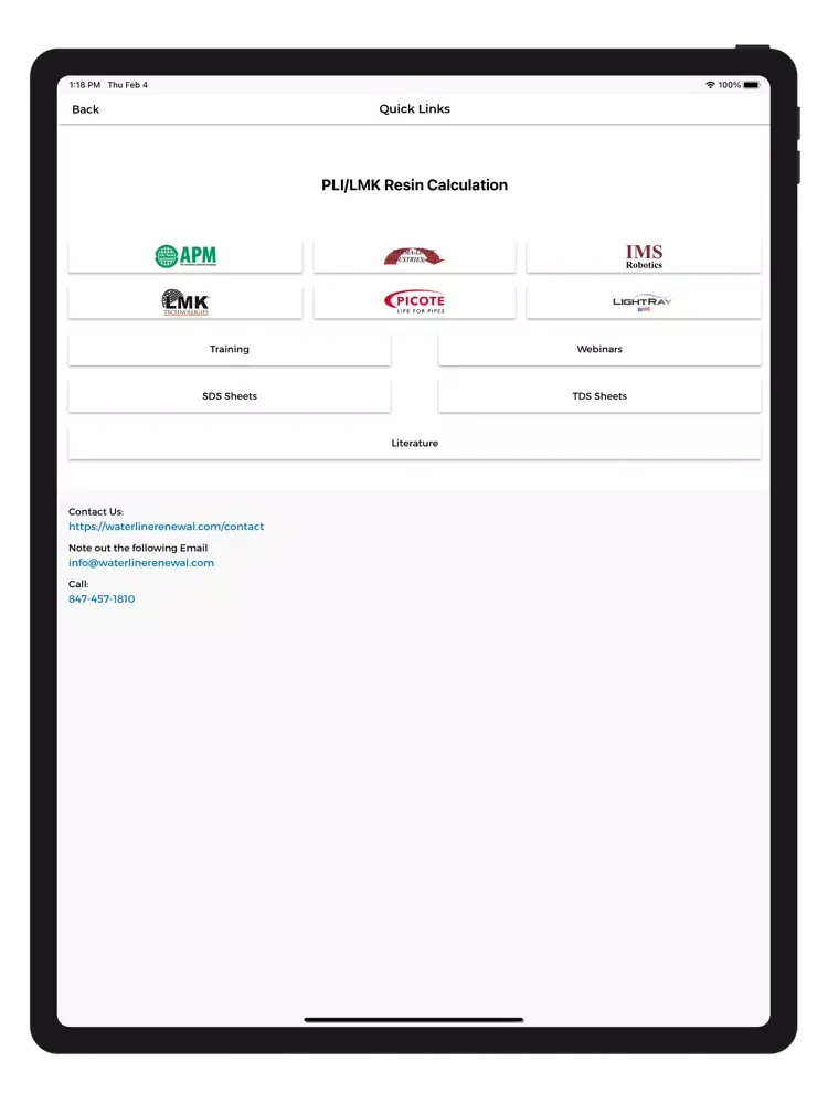 PLI/LMK Resin Calculation iPad  Screenshots