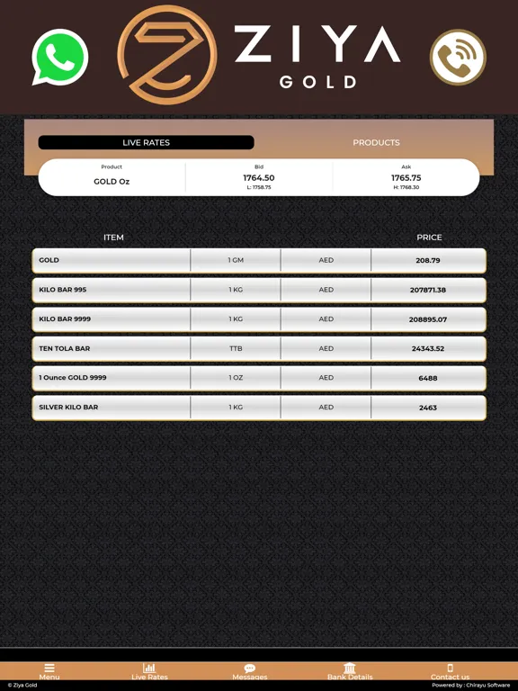 Tangkapan skrin Ziya Gold iPad 