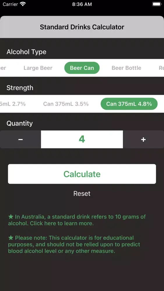 Standard Drinks Calculator スクリーンショット