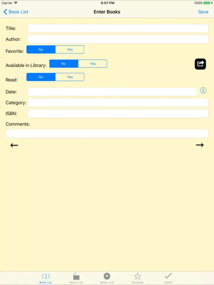 Ảnh chụp màn hình của RecordLists iPad 