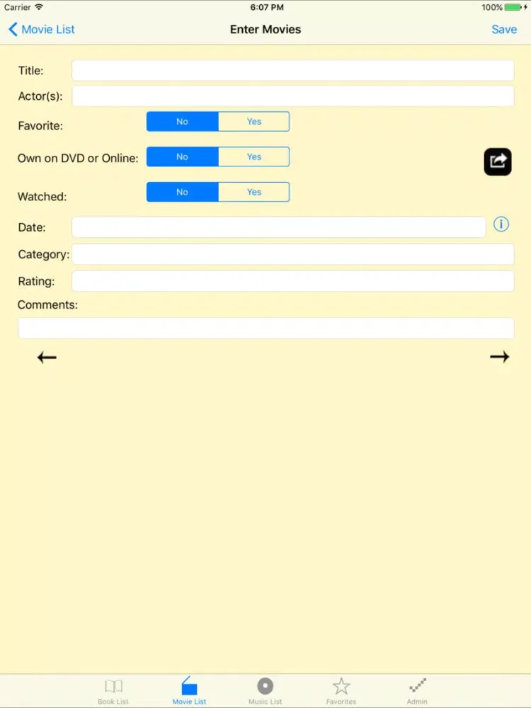 Ảnh chụp màn hình của RecordLists iPad 