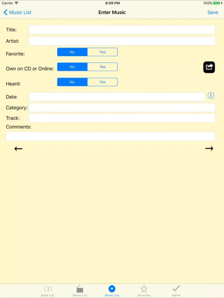 Ảnh chụp màn hình của RecordLists iPad 