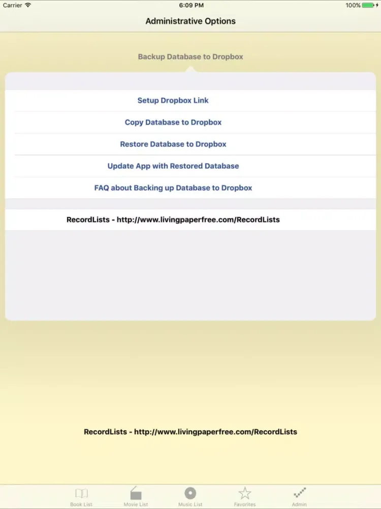 Ảnh chụp màn hình của RecordLists iPad 