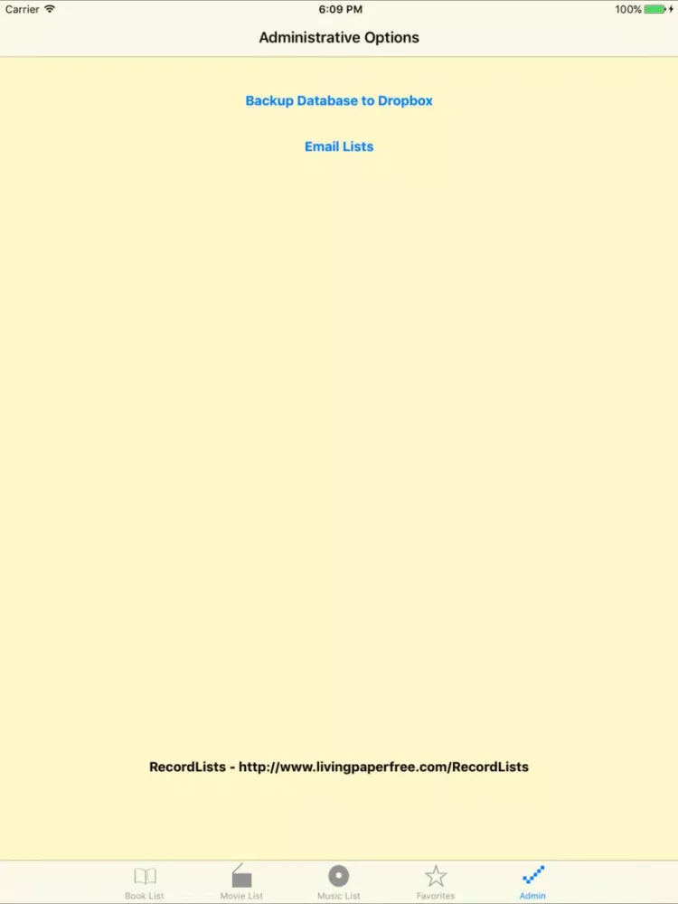 Ảnh chụp màn hình của RecordLists iPad 
