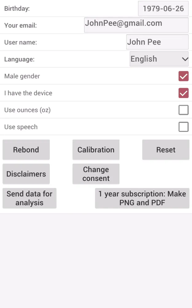 Zrzuty ekranu iPeeWell Uroflow
