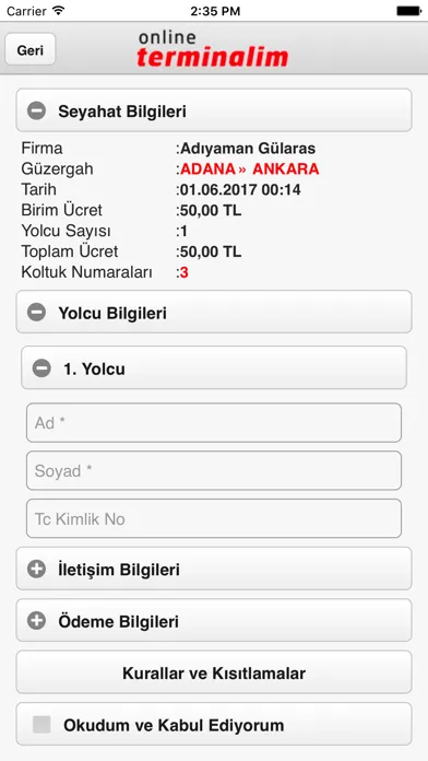 Ảnh chụp màn hình của Terminalim - Otobüs Uçak Bileti Al