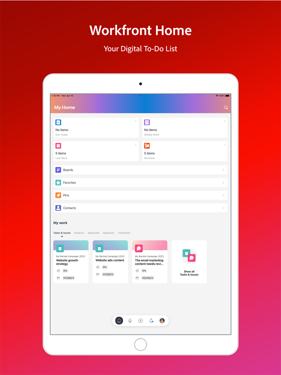 Capturas de tela do Adobe Workfront iPad 