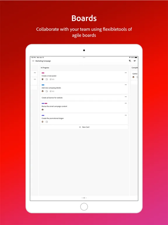 Captures d'écran de Adobe Workfront iPad 