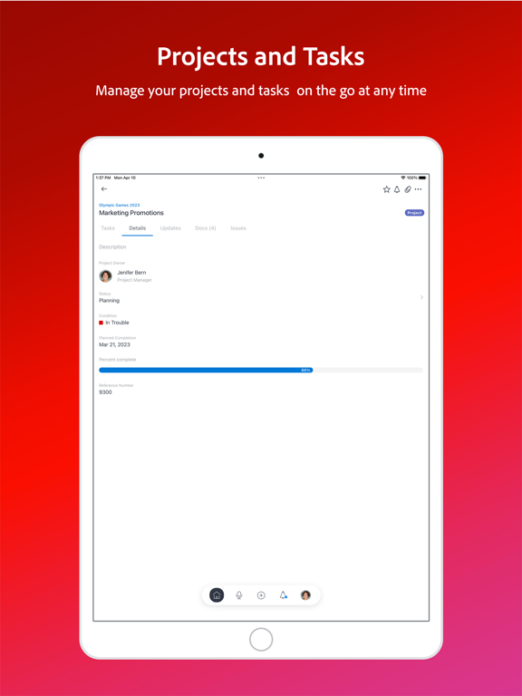 Capturas de tela do Adobe Workfront iPad 