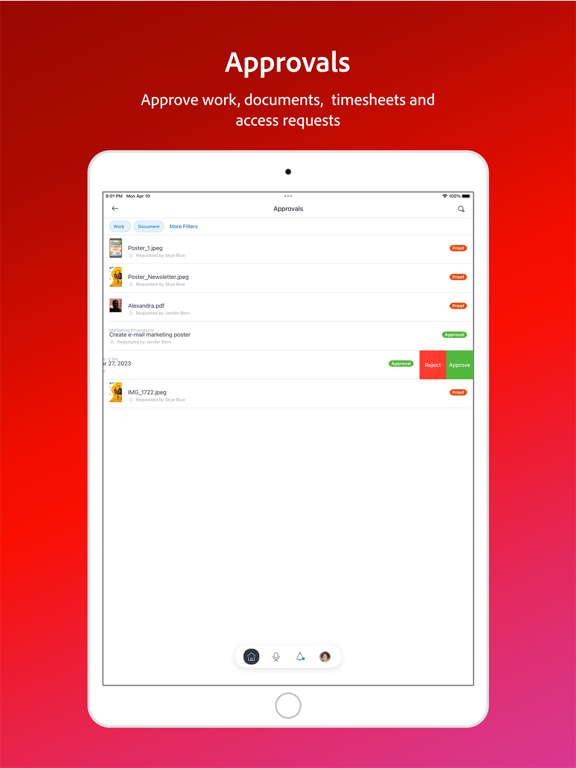 Capturas de tela do Adobe Workfront iPad 