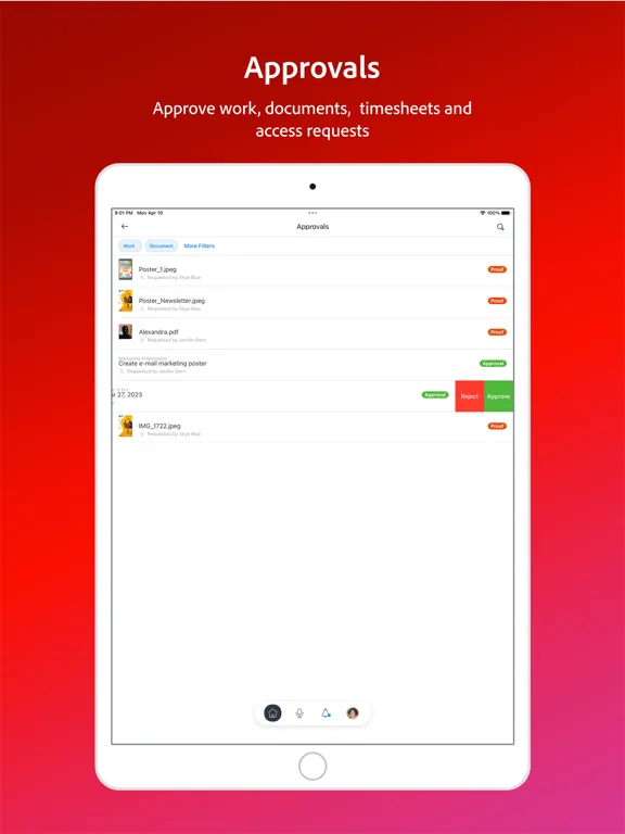 Captures d'écran de Adobe Workfront iPad 