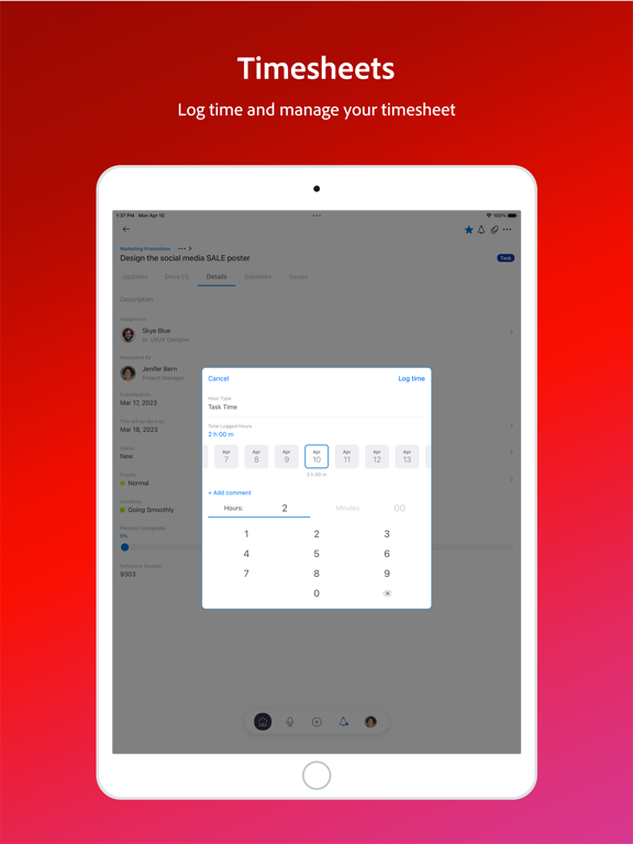 Capturas de tela do Adobe Workfront iPad 