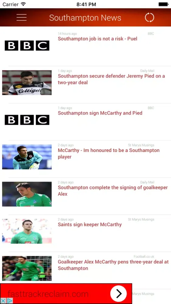 Capturas de tela do Saints iNews