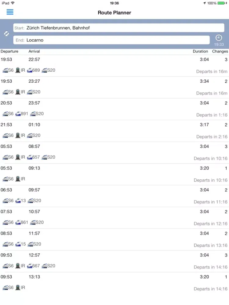 Capturas de tela do Swiss Transport App iPad 