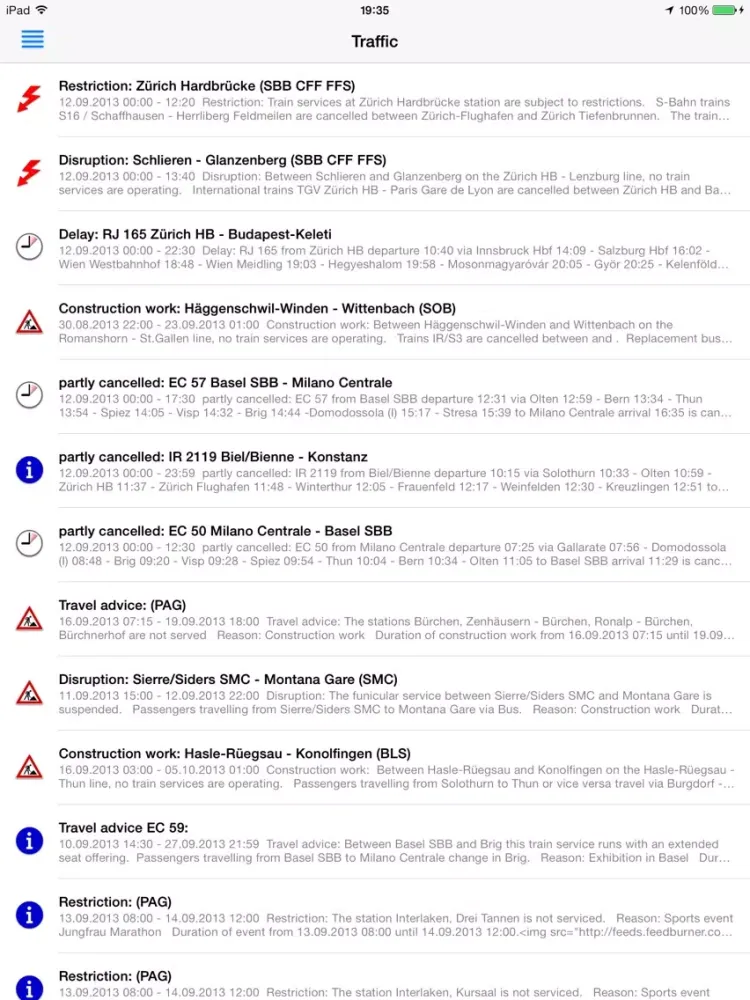 Capturas de tela do Swiss Transport App iPad 
