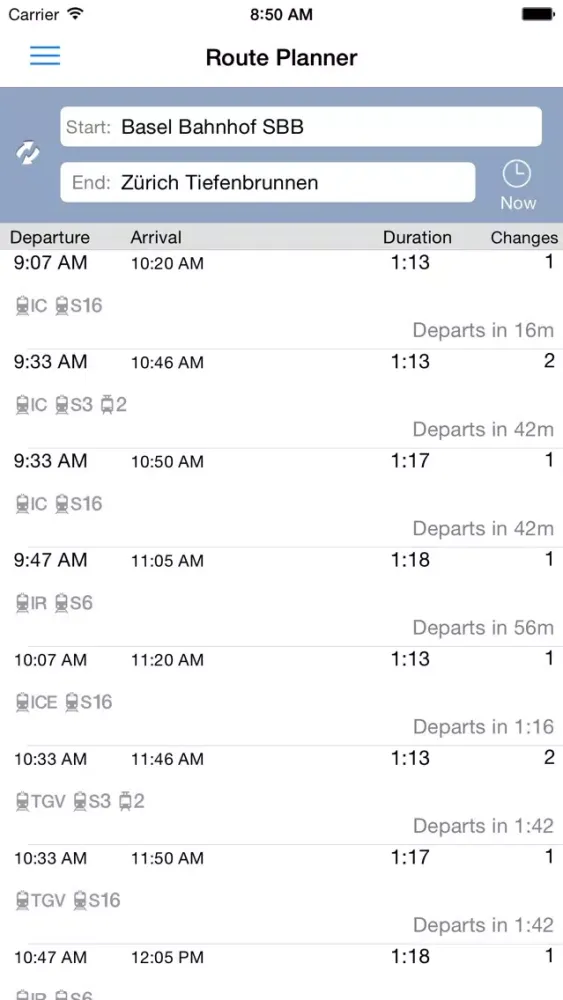 Capturas de tela do Swiss Transport App