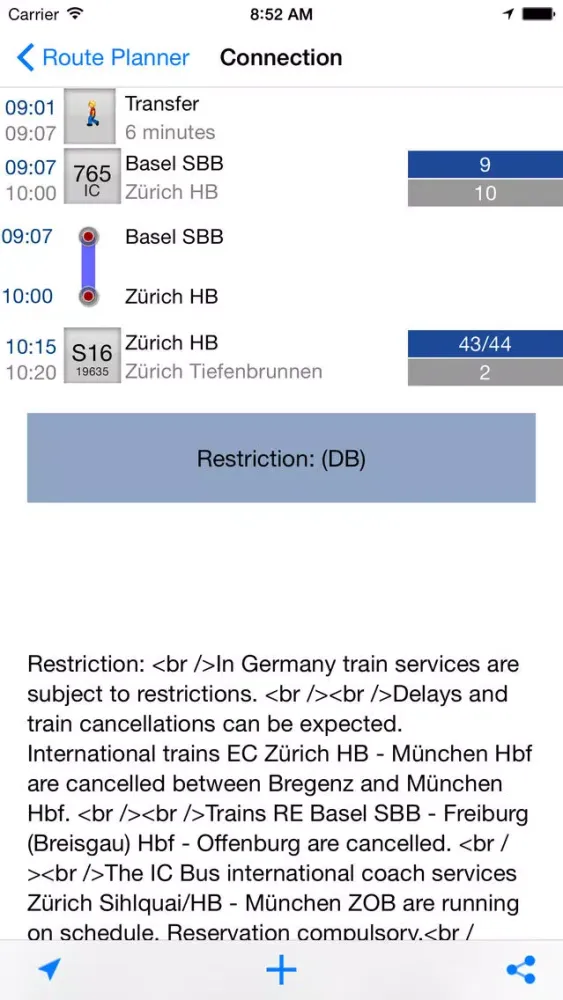 Capturas de tela do Swiss Transport App