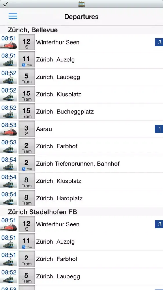Capturas de tela do Swiss Transport App