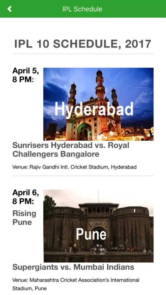IPL Cricket Schedule India 스크린샷