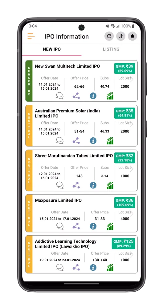 IPO Information Screenshots