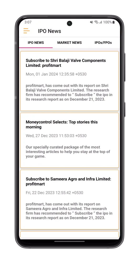 IPO Information Screenshots