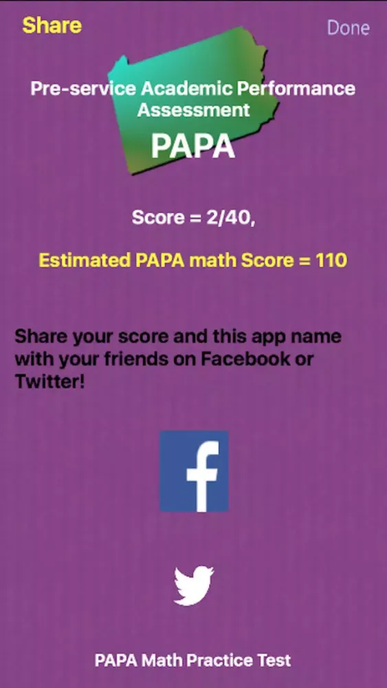 Zrzuty ekranu PAPAmath Practice Test