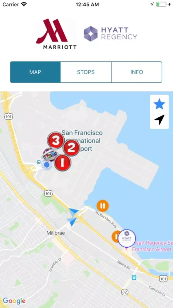 Tangkapan skrin SFO Shuttles Bayshore