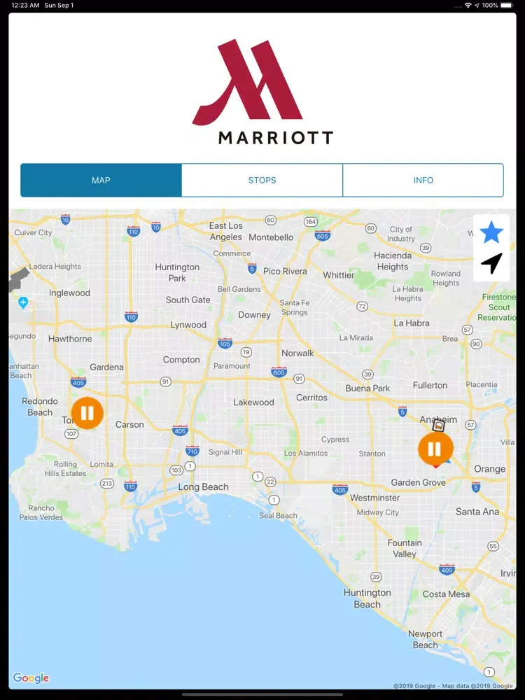 Tangkapan layar Marriott Hotel Shuttles iPad 