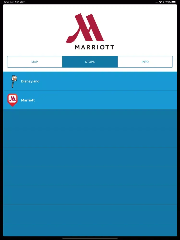 Tangkapan layar Marriott Hotel Shuttles iPad 