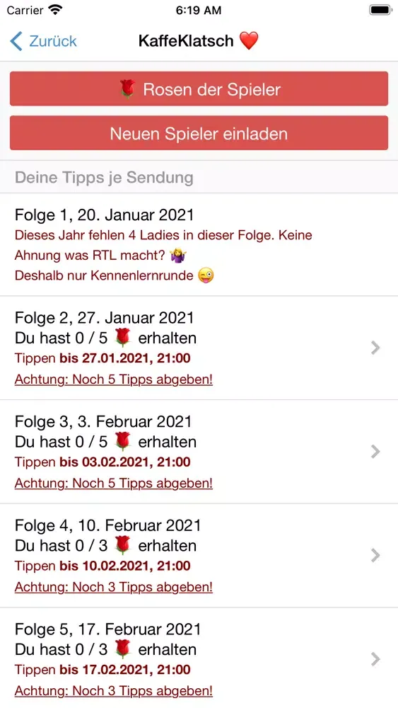Bachelor Tippspiel Ekran Görüntüleri
