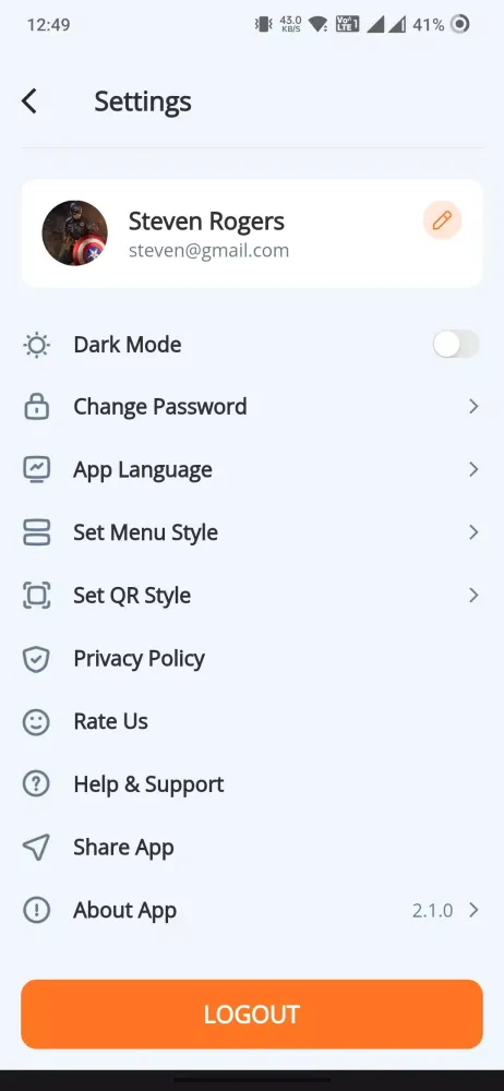 Zrzuty ekranu QR Menu Laravel