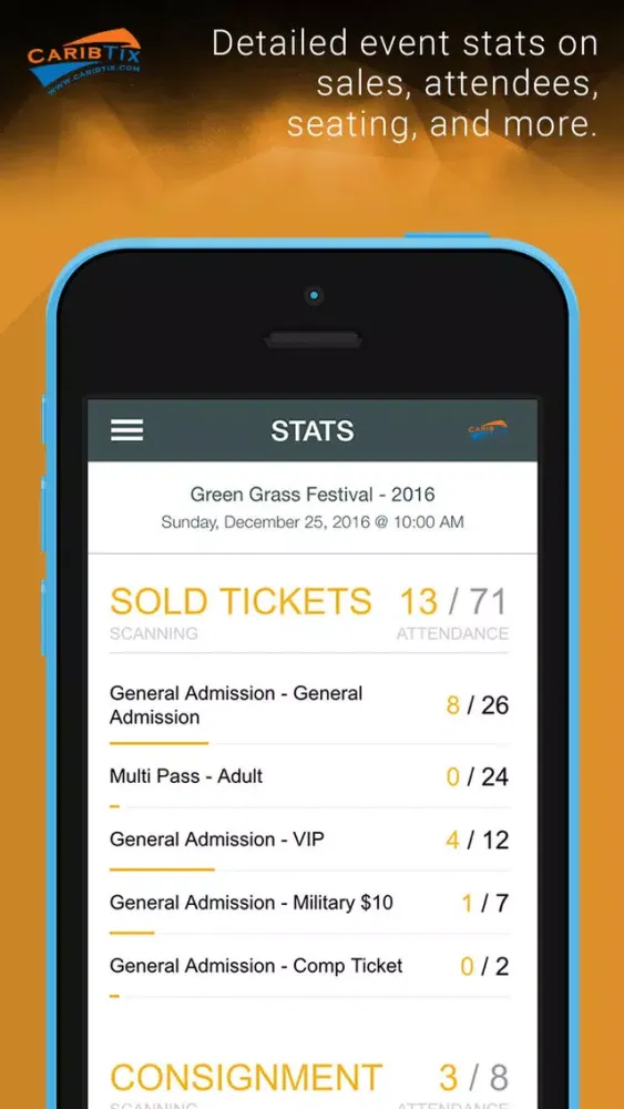 Скриншоты CaribTix Promoter App