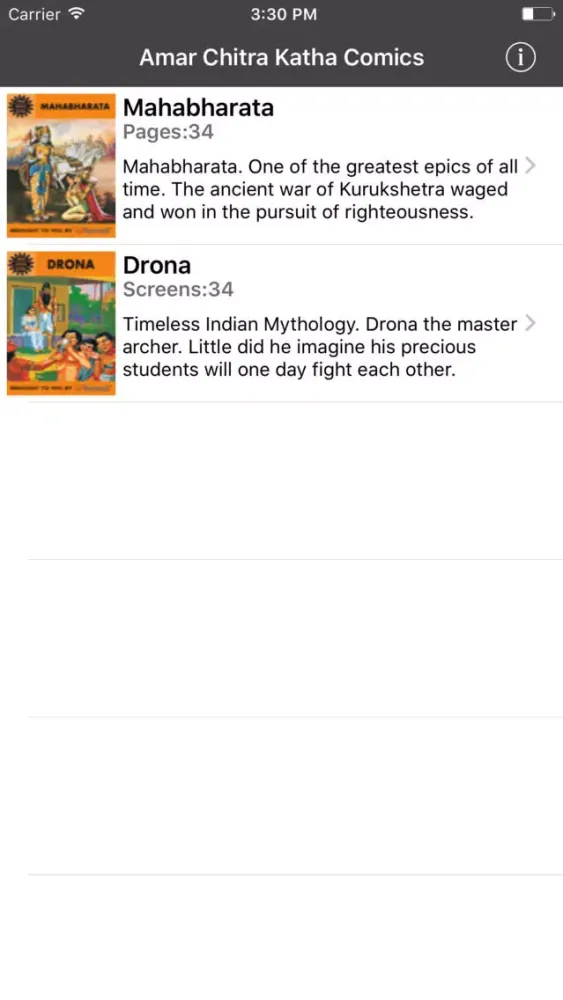 Tangkapan layar Mahabharata and Drona Digest - Amar Chitra Katha
