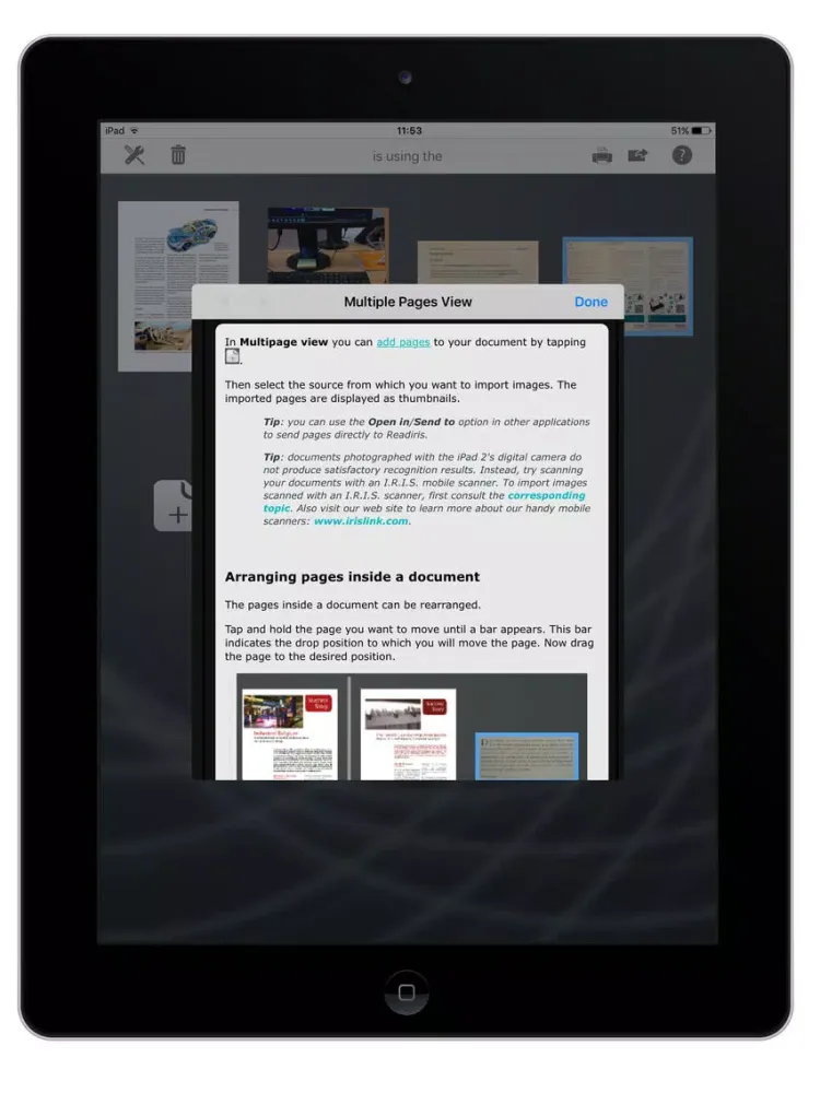 Tangkapan skrin Readiris iPad 