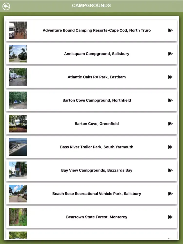 Zrzuty ekranu Massachusetts Campgrounds Info iPad 