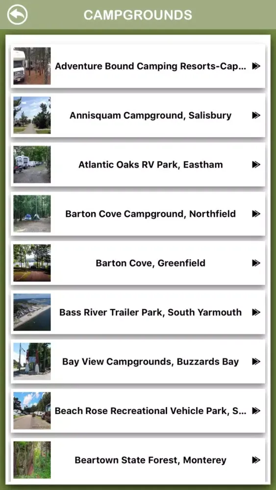 Zrzuty ekranu Massachusetts Campgrounds Info