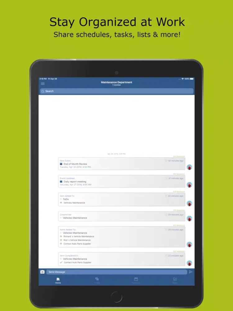 Workbase. Team Schedule Group. iPad  Screenshots