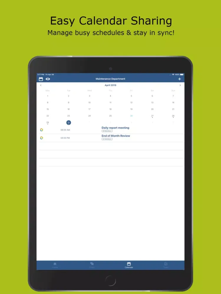 Workbase. Team Schedule Group. iPad  Screenshots