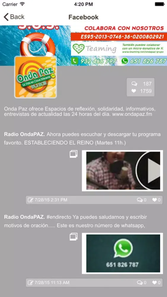 Capturas de tela do OndaPaz FM
