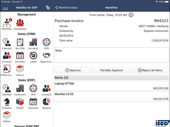 ISEC7 for SAP® solutions (MI) iPad  Screenshots